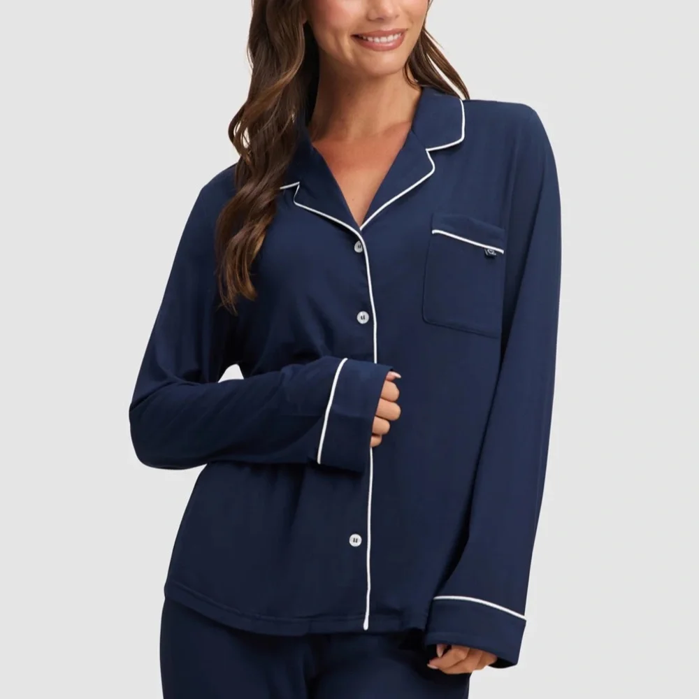 COZY EARTH Women's Bamboo Stretch-Knit Long Sleeve Pajama Top - Picture 1 of 8